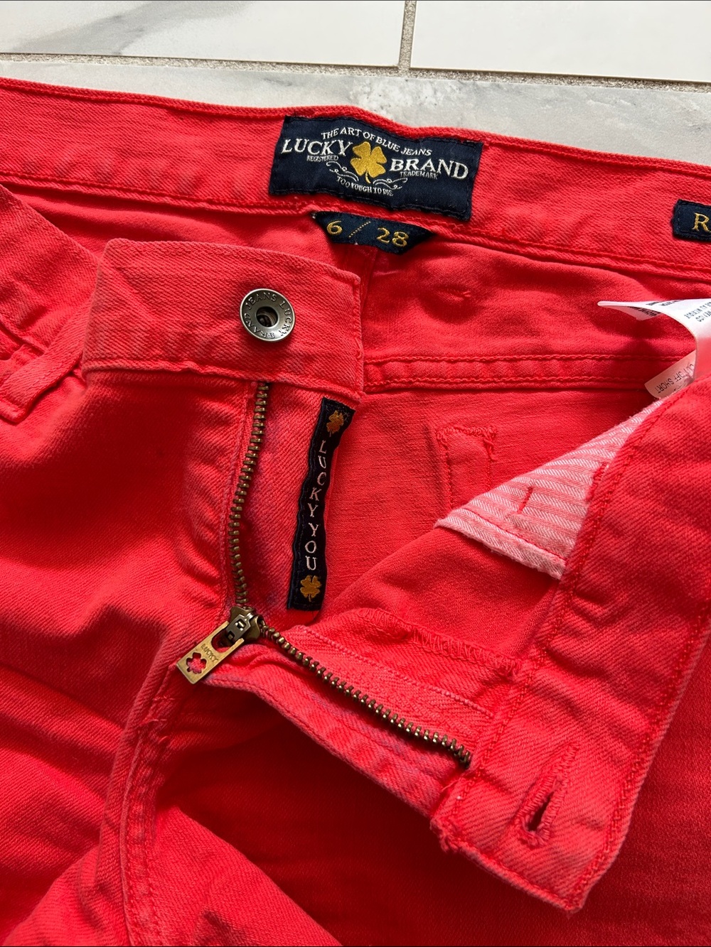 Lucky Brand Red Frayed-Hem Jean Shorts - Picture 9 of 10